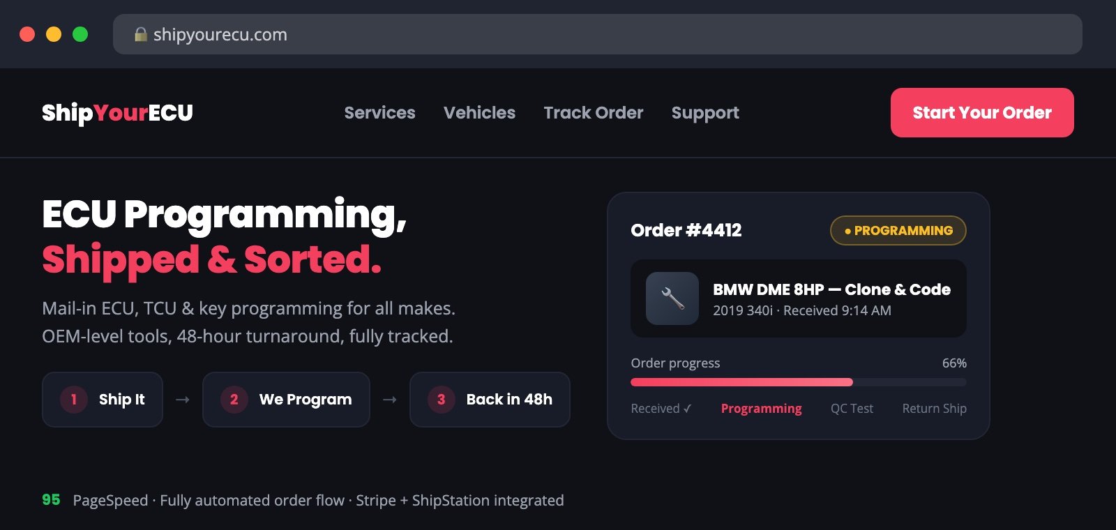 ShipYourECU mail-in ECU programming platform with live order tracking